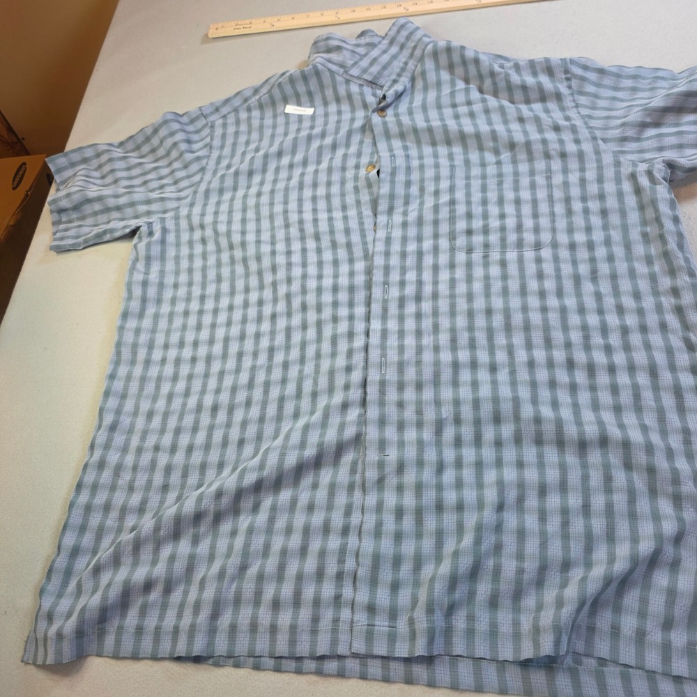 St Johns Bay Mens XXL Tall Blue Green Plaid Short Sleeve Button Up Shirt Pocket